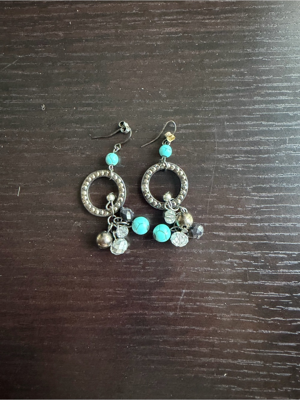 Silver-tone Beaded Dangle Hoop Earrings